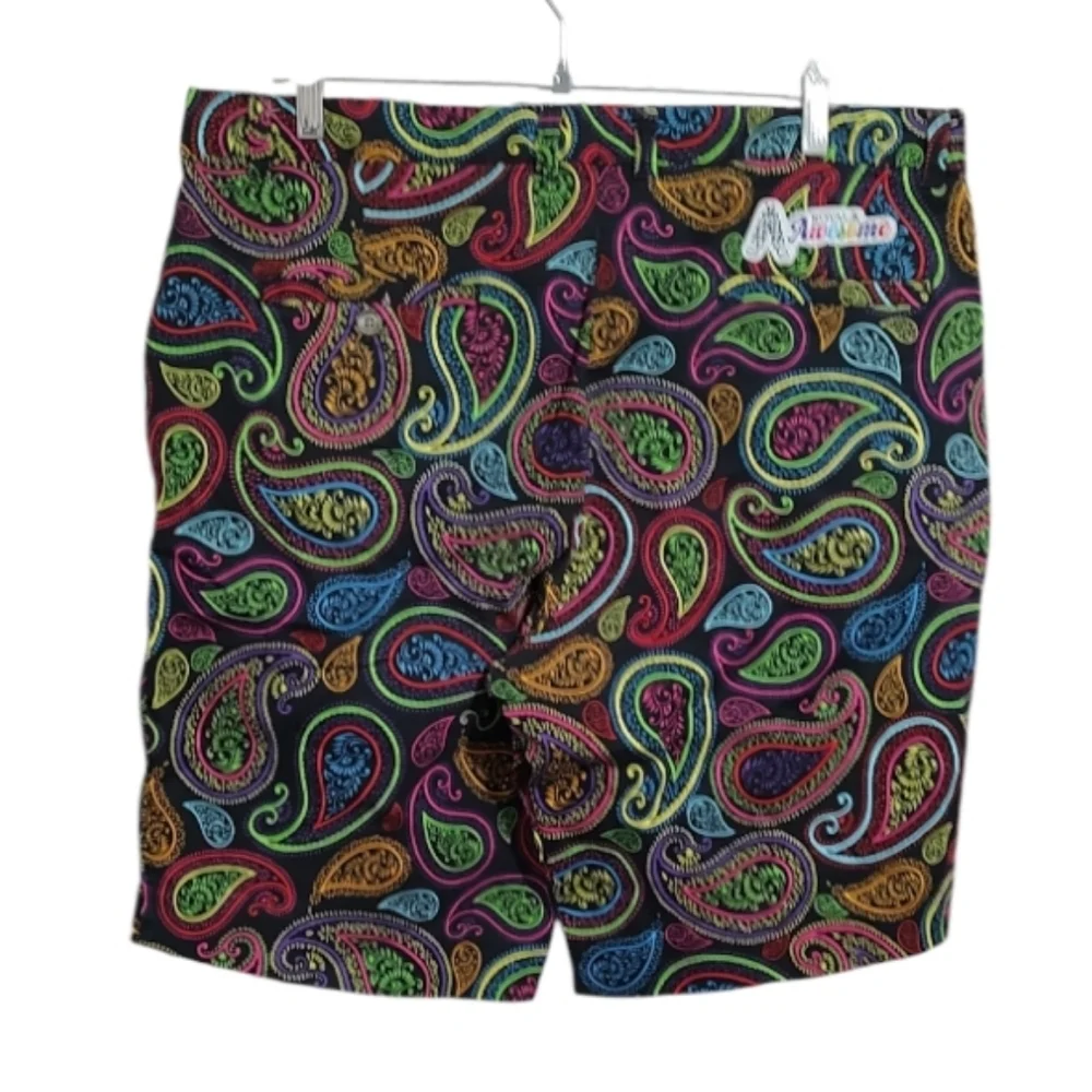 Royal & Awesome Paisley Golf Colorful Shorts ~ Retro Fun Bright